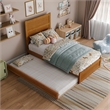 Pemberly Row Twin Platform Bed with Footboard and Twin Trundle in Light Toffee