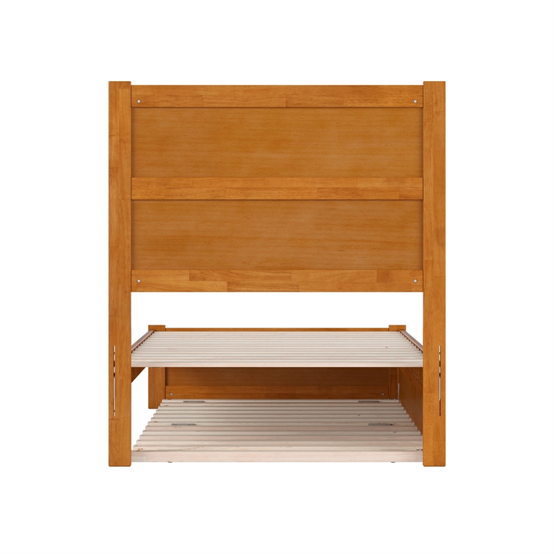 Pemberly Row Twin Platform Bed with Footboard and Twin Trundle in Light Toffee