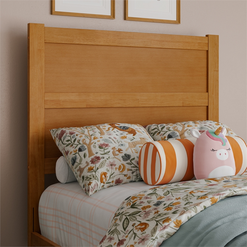 Pemberly Row Twin Platform Bed with Footboard and Twin Trundle in Light Toffee