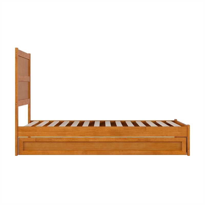 Pemberly Row Twin Platform Bed with Footboard and Twin Trundle in Light Toffee