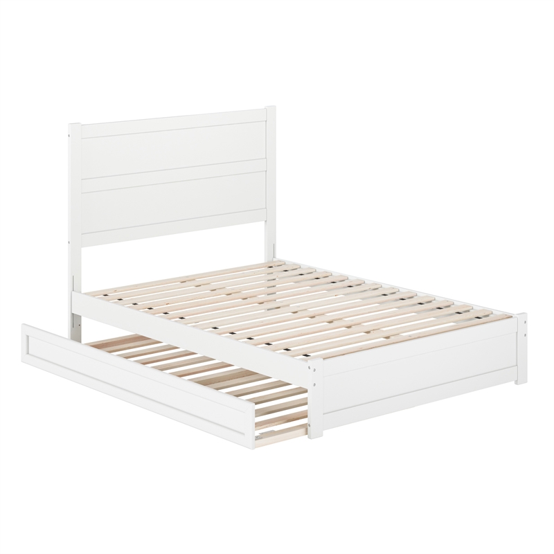 Pemberly Row Full Platform Bed with Footboard and Twin Trundle in White