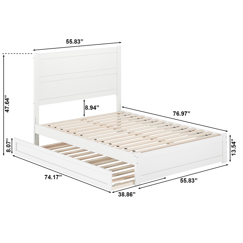 Pemberly Row Full Platform Bed with Footboard and Twin Trundle in White