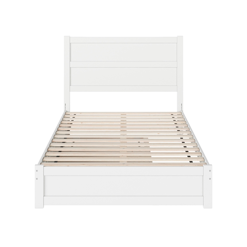 Pemberly Row Full Platform Bed with Footboard and Twin Trundle in White