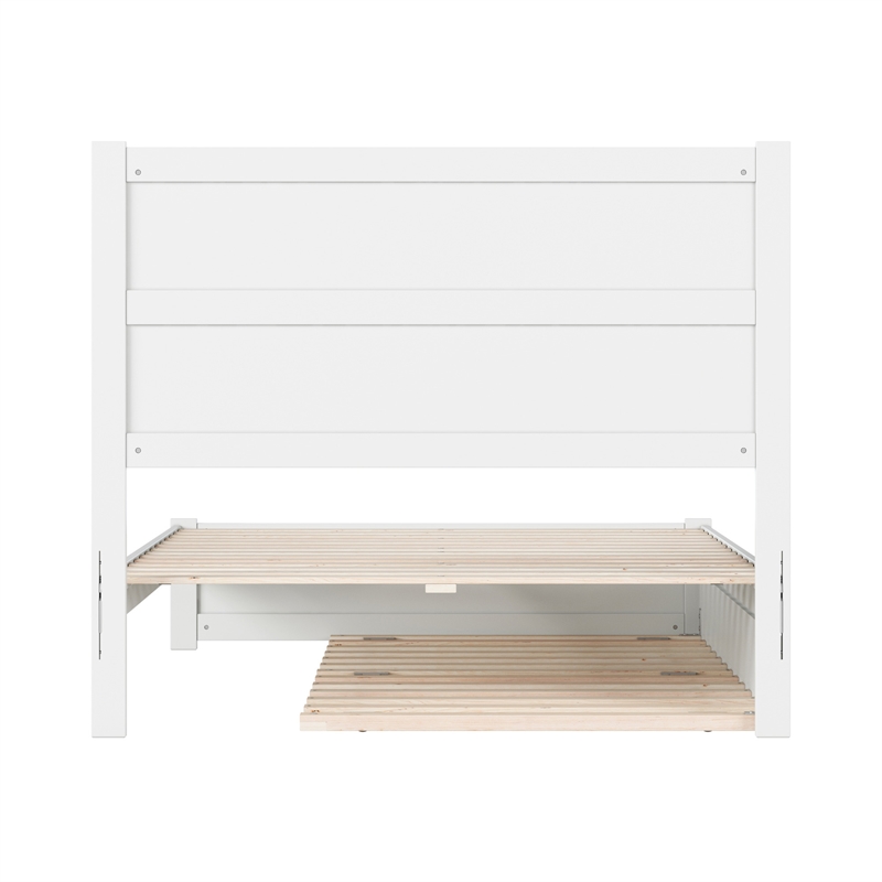 Pemberly Row Full Platform Bed with Footboard and Twin Trundle in White