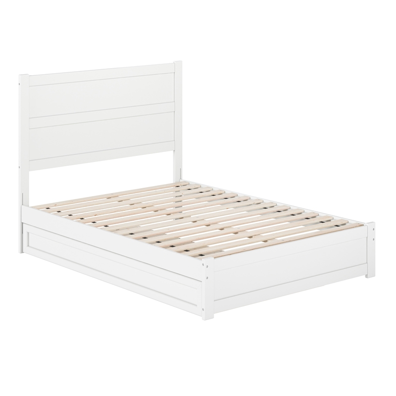 Pemberly Row Full Platform Bed with Footboard and Twin Trundle in White