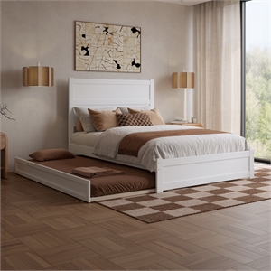 Pemberly Row Full Platform Bed with Footboard and Twin Trundle in White