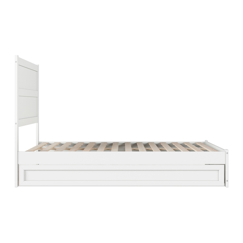 Pemberly Row Full Platform Bed with Footboard and Twin Trundle in White