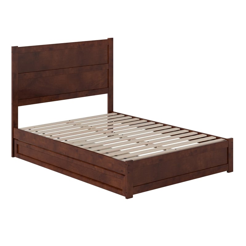 Pemberly Row Full Platform Bed with Footboard and Twin Trundle in Walnut