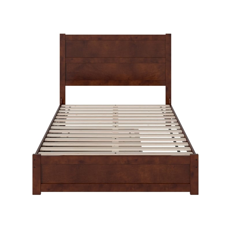 Pemberly Row Full Platform Bed with Footboard and Twin Trundle in Walnut