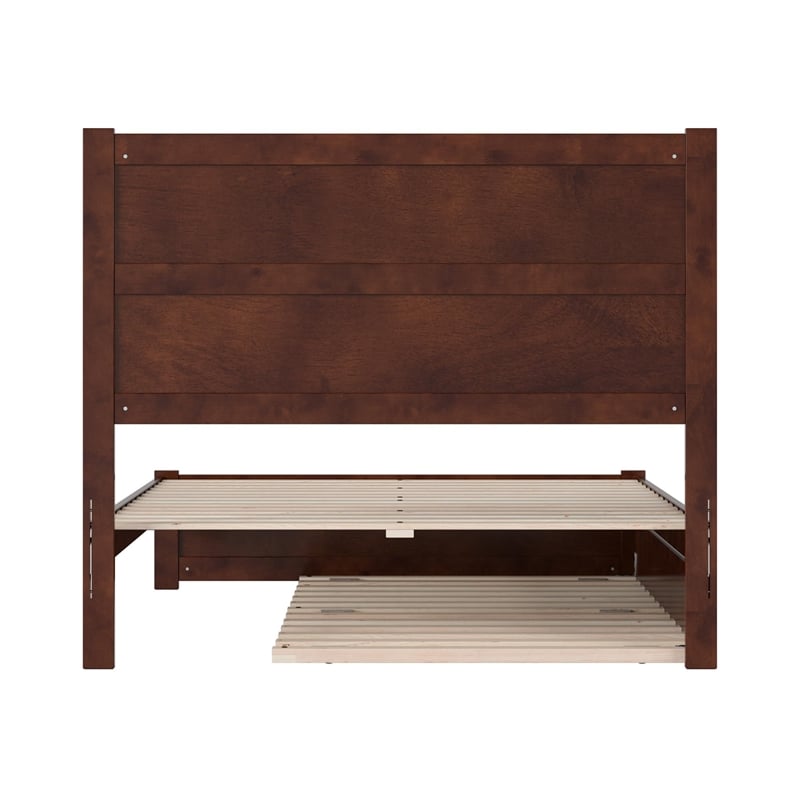 Pemberly Row Full Platform Bed with Footboard and Twin Trundle in Walnut