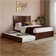 Pemberly Row Full Platform Bed with Footboard and Twin Trundle in Walnut