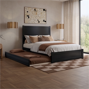 Pemberly Row Full Platform Bed with Footboard and Twin Trundle in Black