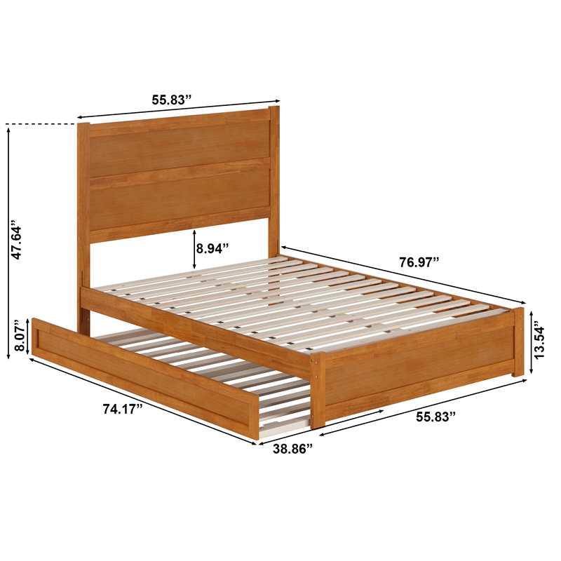 Pemberly Row Full Platform Bed with Footboard and Twin Trundle in Light Toffee