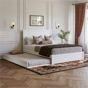 Pemberly Row Queen Platform Bed with Footboard and Twin XL Trundle in White