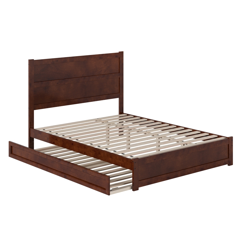 Pemberly Row Queen Platform Bed with Footboard and Twin XL Trundle in Walnut