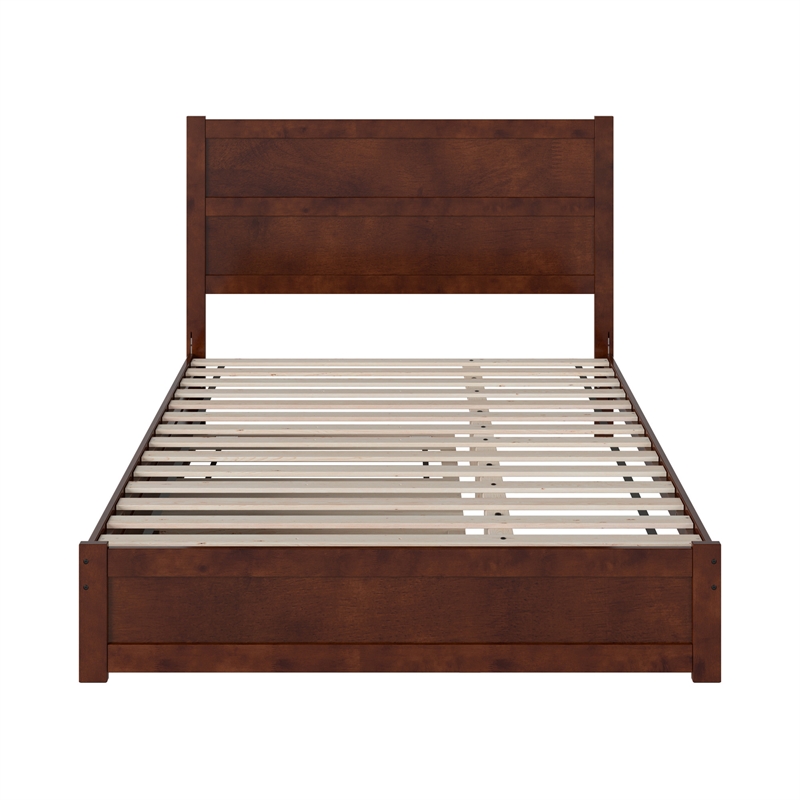 Pemberly Row Queen Platform Bed with Footboard and Twin XL Trundle in Walnut