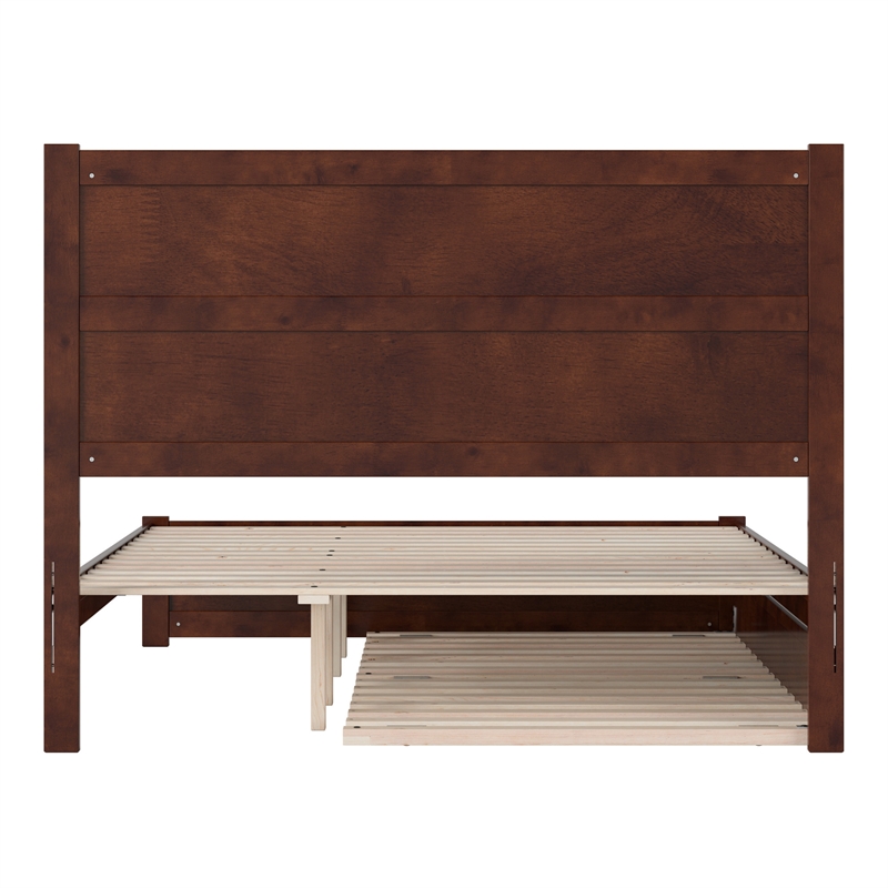 Pemberly Row Queen Platform Bed with Footboard and Twin XL Trundle in Walnut