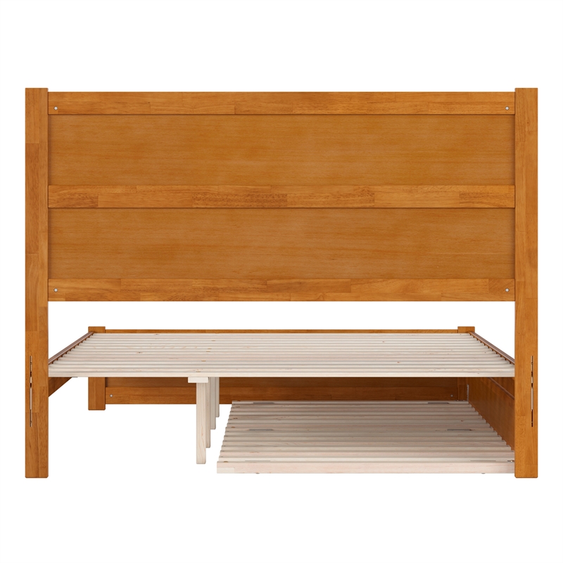 Pemberly Row Queen Platform Bed with Footboard & Twin XL Trundle in Light Toffee