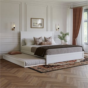 Pemberly Row King Platform Bed with Footboard and Twin XL Trundle in White
