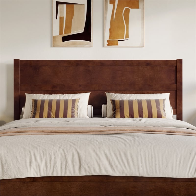 Pemberly Row King Platform Bed with Footboard and Twin XL Trundle in Walnut