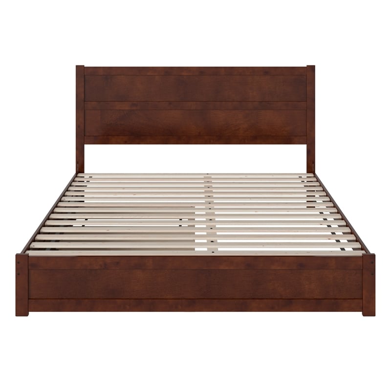 Pemberly Row King Platform Bed with Footboard and Twin XL Trundle in Walnut