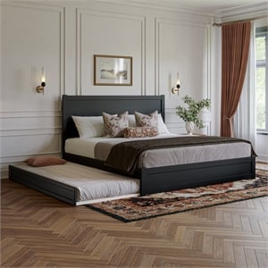 Pemberly Row King Platform Bed with Footboard and Twin XL Trundle in Black