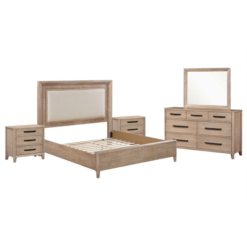 Pemberly Row Queen Bed with 2 Nightstands and Dresser with Mirror