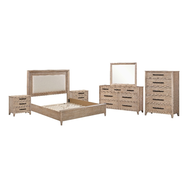 Pemberly Row Queen Bed with 2 Nightstands Dresser Mirror and Chest
