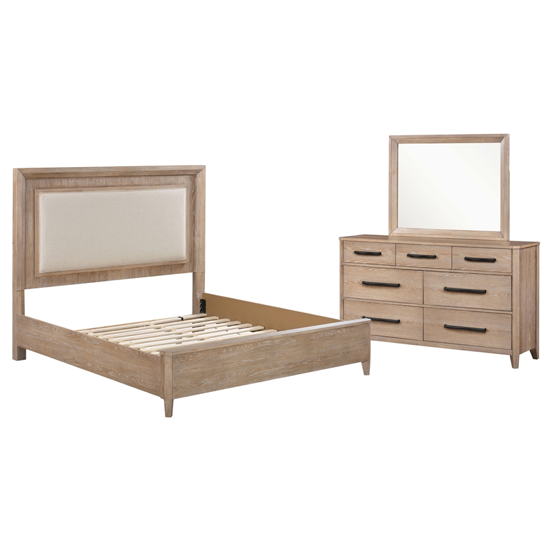 Pemberly Row Queen Bed with Dresser and Mirror in Light Toffee