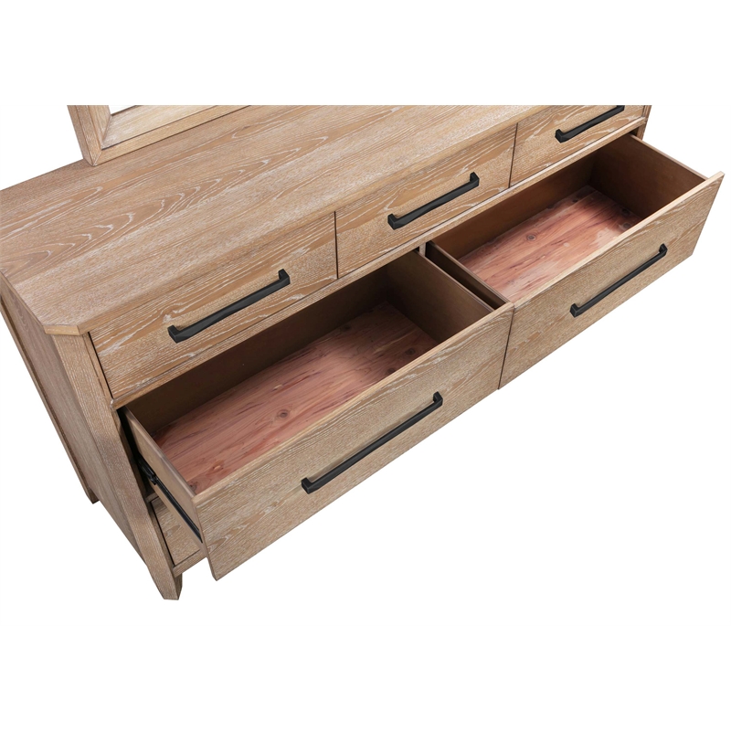 Pemberly Row Queen Bed with Dresser and Mirror in Light Toffee