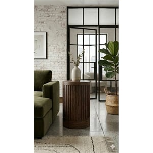 Pemberly Row Modern Solid Wood Round Pedestal Table in Brown