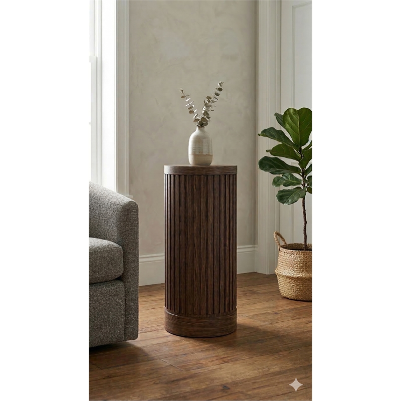 Pemberly Row Modern Solid Wood Round Pedestal Side Table in Brown