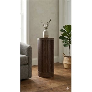 Pemberly Row Modern Solid Wood Round Pedestal Side Table in Brown