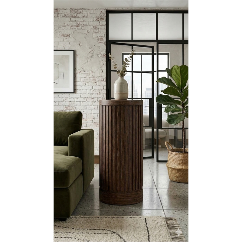 Pemberly Row Modern Solid Wood Round Pedestal End Table in Brown