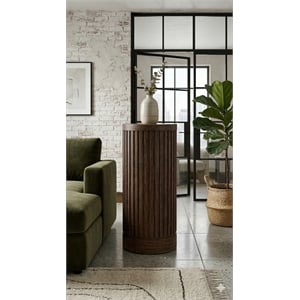 Pemberly Row Modern Solid Wood Round Pedestal End Table in Brown