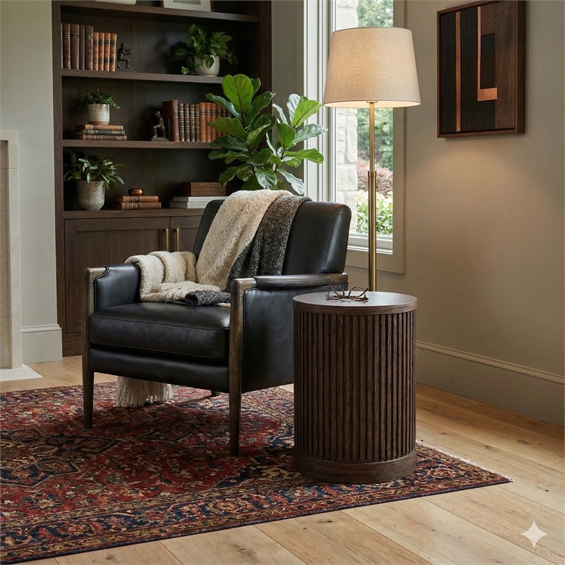 Pemberly Row Modern Solid Wood Round Chair Side Table in Brown