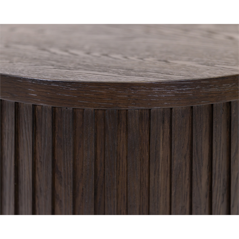 Pemberly Row Modern Solid Wood Round End Table with Shelf in Brown