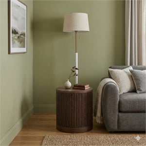 Pemberly Row Modern Solid Wood Round End Table with Shelf in Brown
