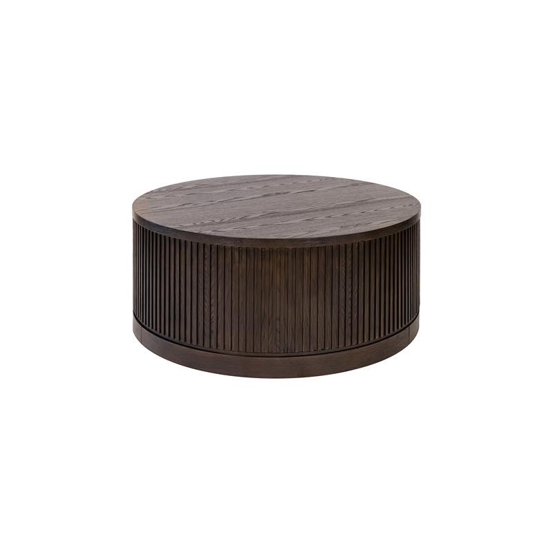 Pemberly Row Modern Solid Wood Round Cocktail Table in Brown