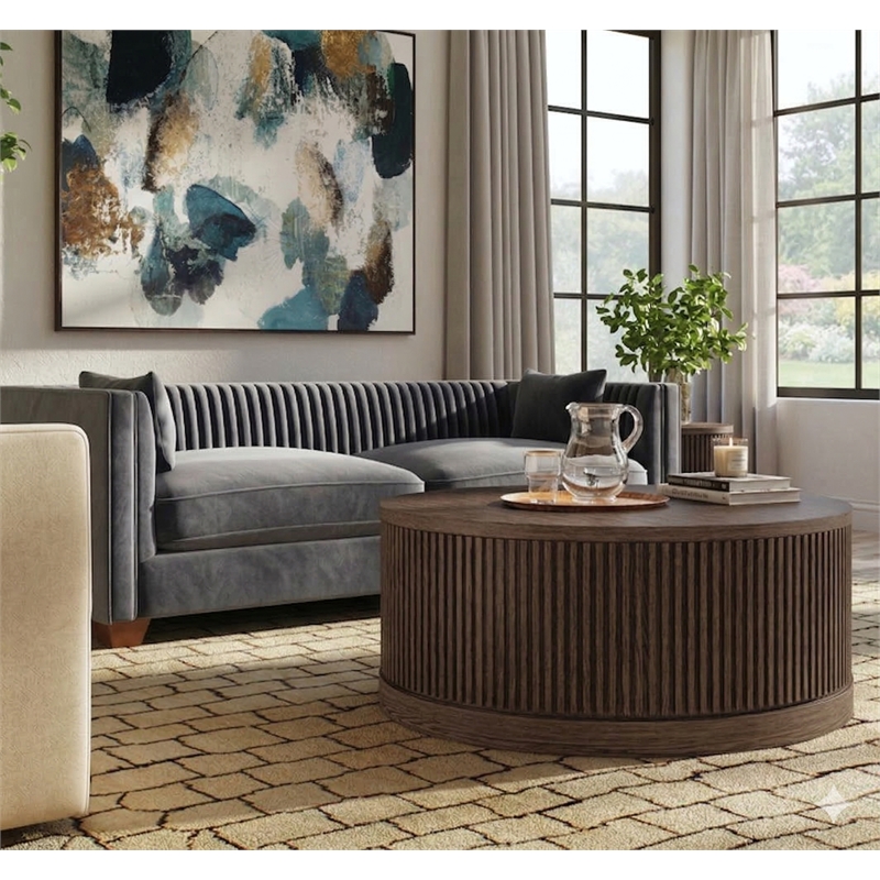 Pemberly Row Modern Solid Wood Round Cocktail Table in Brown
