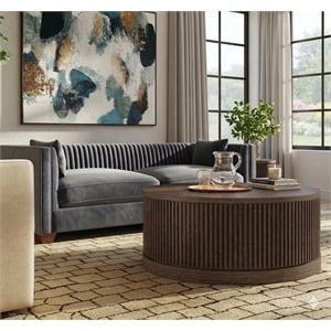 Pemberly Row Modern Solid Wood Round Cocktail Table in Brown