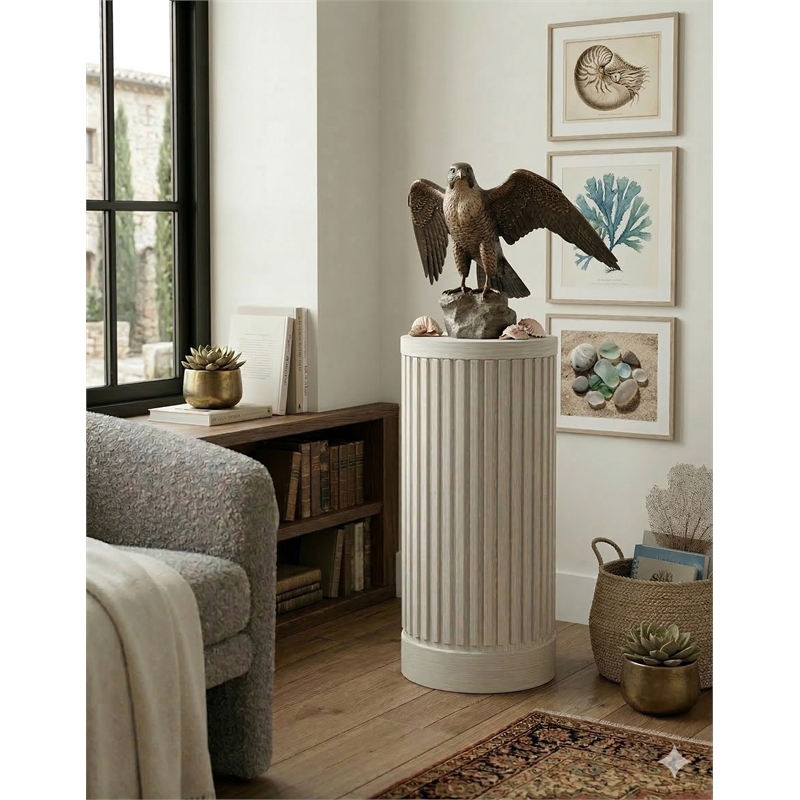 Pemberly Row Modern Solid Wood Round Pedestal Side Table in White