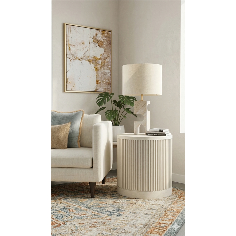 Pemberly Row Modern Solid Wood Round End Table with Shelf in White