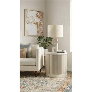 Pemberly Row Modern Solid Wood Round End Table with Shelf in White
