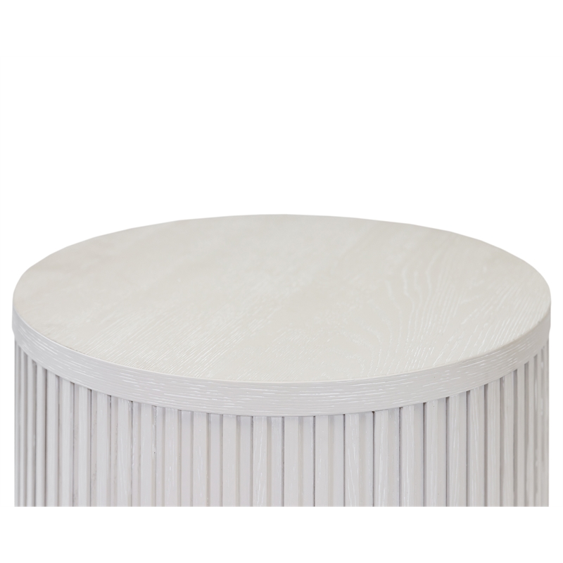 Pemberly Row Modern Solid Wood Round End Table with Shelf in White