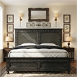 Pemberly Row Black Hand-Carved Solid Wood King Panel Bed with Floral Headboard