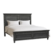 Pemberly Row Black Hand-Carved Solid Wood King Panel Bed with Floral Headboard