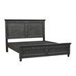 Pemberly Row Black Hand-Carved Solid Wood King Panel Bed with Floral Headboard