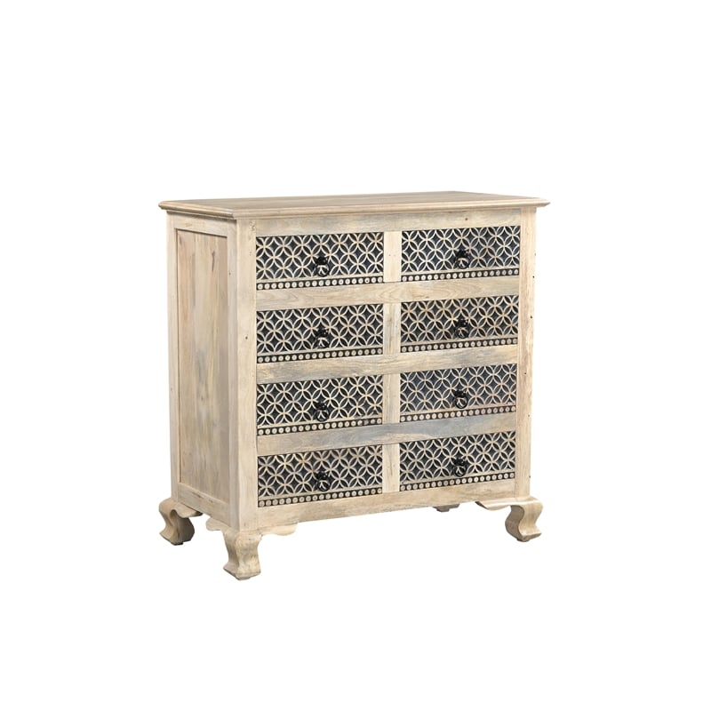 Pemberly Row White and Black Solid Wood 8 Drawer Chest with Carved Drawers