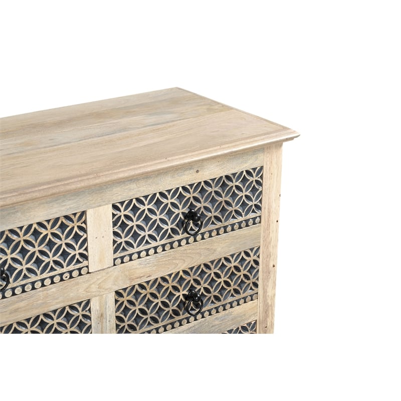 Pemberly Row White and Black Solid Wood 8 Drawer Chest with Carved Drawers